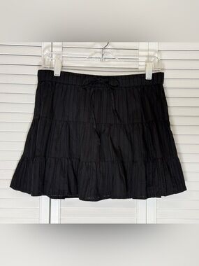 Divided Tiered Mini Skort Black Elastic Waist Drawstring FLAW Size Small NWT